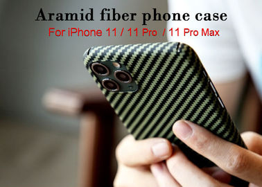 Caixa amarela e preta do telefone da fibra do carbono do caso de Aramid do iPhone 11 do resíduo metálico da sarja